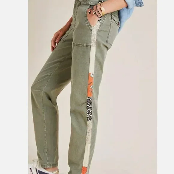 Anthropologie Womens The Wanderer Green Patch Bohemian Camo Pocket Pants 32” - Picture 1 of 6